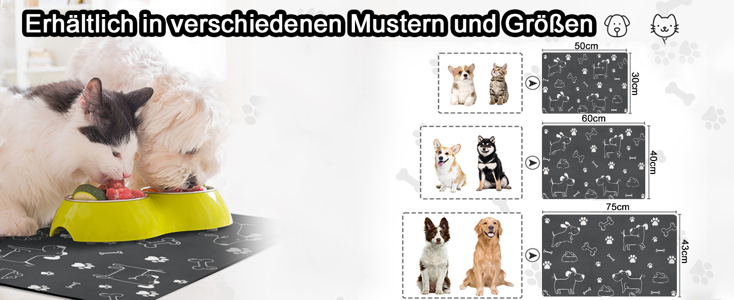 Підкладка під миску для собак та котів, нековзна, чорна 40x60 см, швидковисихаюча, легко миється