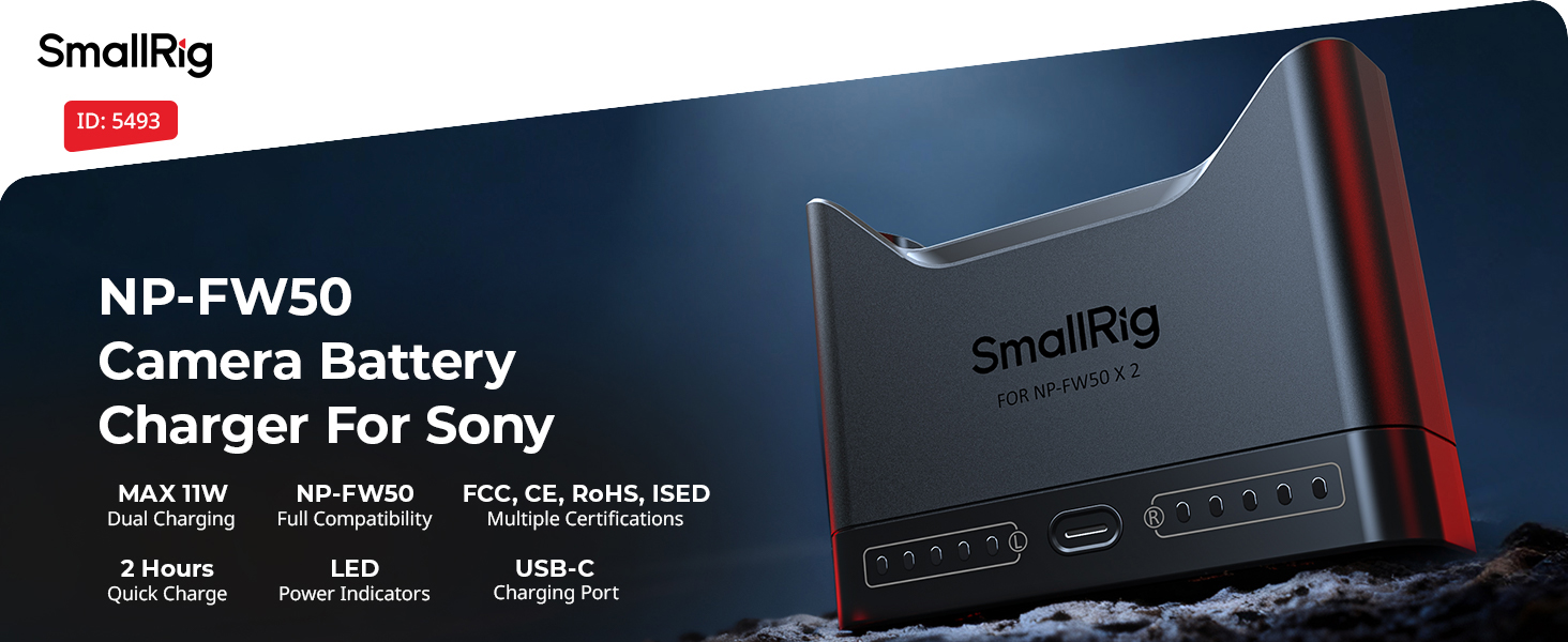 Зарядний пристрій SMALLRIG NP-FW50 для Sony (2 слоти, USB-C, 11W) - A6000, A6100, A6300, A6400, ZV-E10, A7, A7S, A7R
