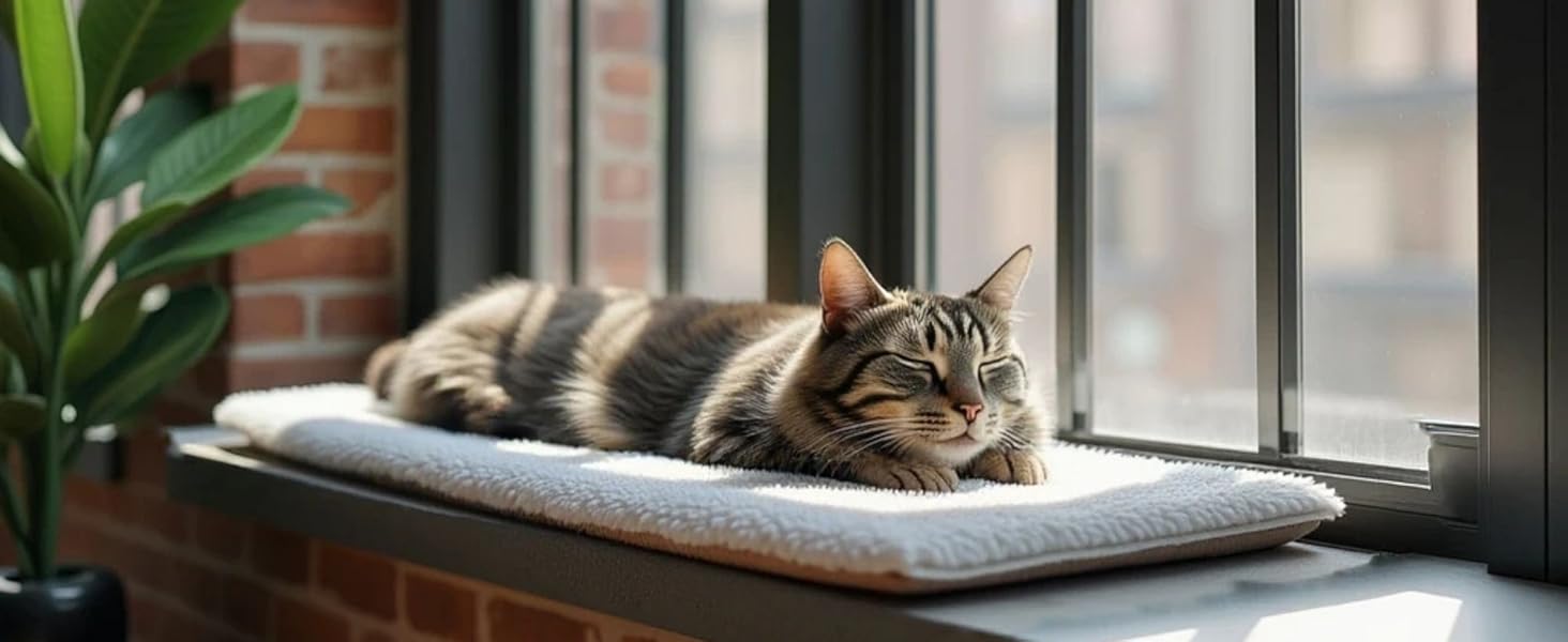 Кішка ліжко на підвіконня PiuPet 90x25 см | Антиковзне ліжко для котів | М'яка, самогріюча ковдра | Бежевий