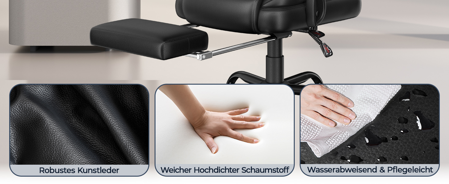 Ергономічне крісло Yaheetech для офісу, керівника з підставкою для ніг, регульовані підлокітники, комп'ютерне крісло з високою спинкою, чорне