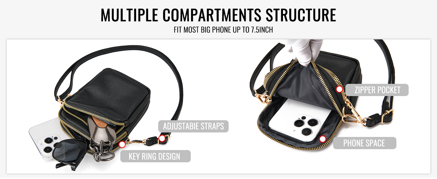 Сумка жіноча Mini Tasche на плече для телефону: кросбоді, гаманець, для iPhone 16 Pro Max/Samsung/Xiaomi до 7.5' - чорна