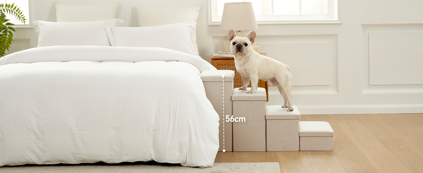 Сходинки для собак маленьких порід зі зберіганням, широкі, складані для ліжка та дивану, з неслизьким покриттям, вологостійкі (4x72x42.5см), розмір 4x72x42.5см (Бежевий, 4, 43x97x56см)