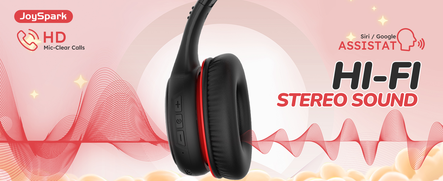 Дитячі Bluetooth навушники JoySpark з мікрофоном, 60 годин роботи, Bluetooth 5.4, Type-C, обмеження гучності 85/94 дБ, складні, чорно-червоні