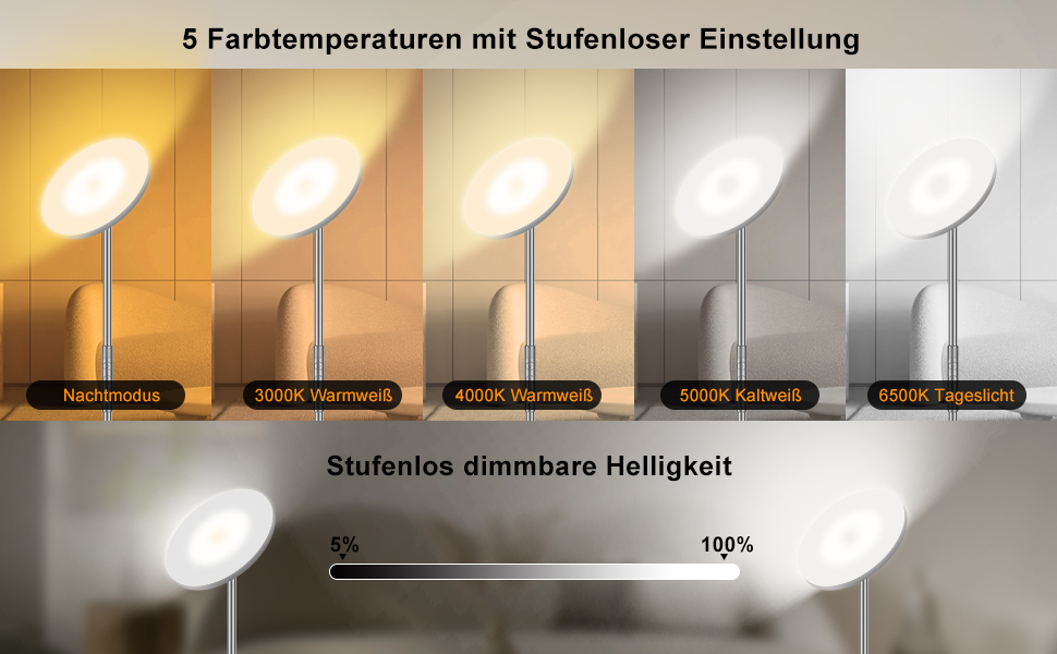 Стеляна LED-лампа Stehlampe для вітальні, 4200LM з регулюванням яскравості, пультом та сенсорним керуванням, 36W, сірий колір