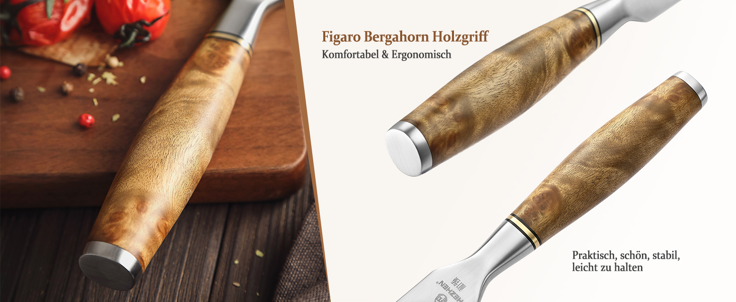 HEZHEN Кухонний ніж Gyuto з дамаської сталі 21 см, VG10, преміум-якість, серія Master, ручка з берези, для дому та ресторану