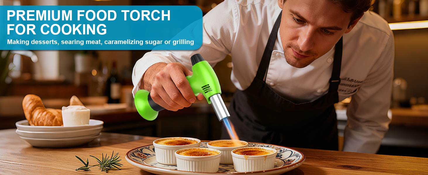 Кулінарний пальник для Крем-брюле, міні-пальник з регулюванням полум'я та захисним замком для десертів та BBQ, зелено-чорний (газ не входить)