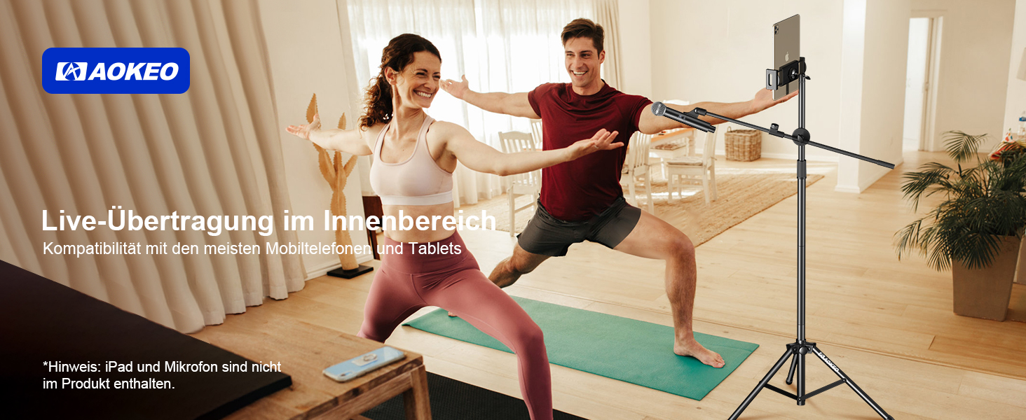 Підставка для мікрофона Aokeo з регульованою стійкою, чохол, тримач для планшету, для співу та запису голосу