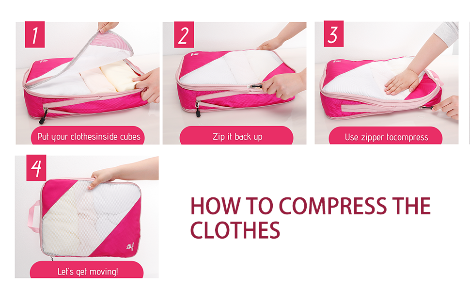 Набір органайзерів для валізи AiQInu, 5 шт. з компресією, для подорожей, рожевий