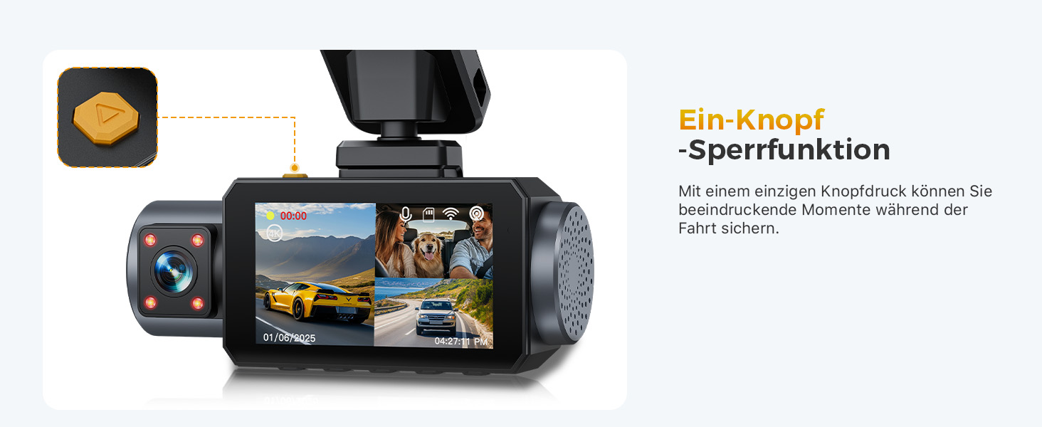 Відеореєстратор GKU 3-камерний, 4K+1080P+1080P, GPS, WiFi, IPS-дисплей 3