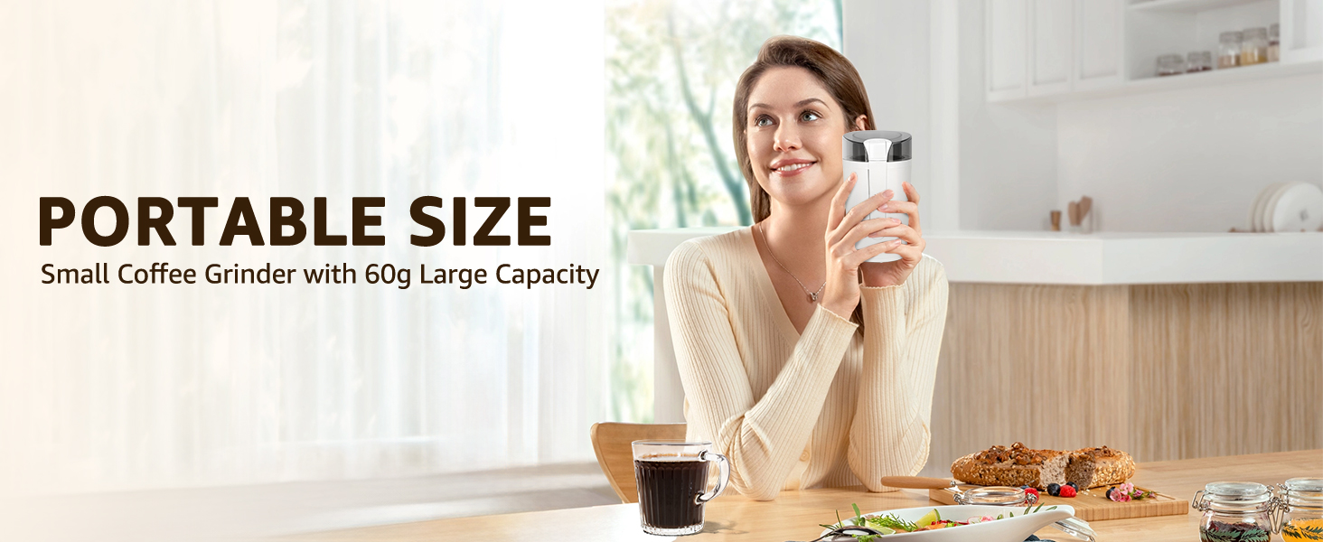 Електрична кавомолка Aigostar Blanche з регулюванням ступеня помелу, BPA Free, 60г, 200W, біла