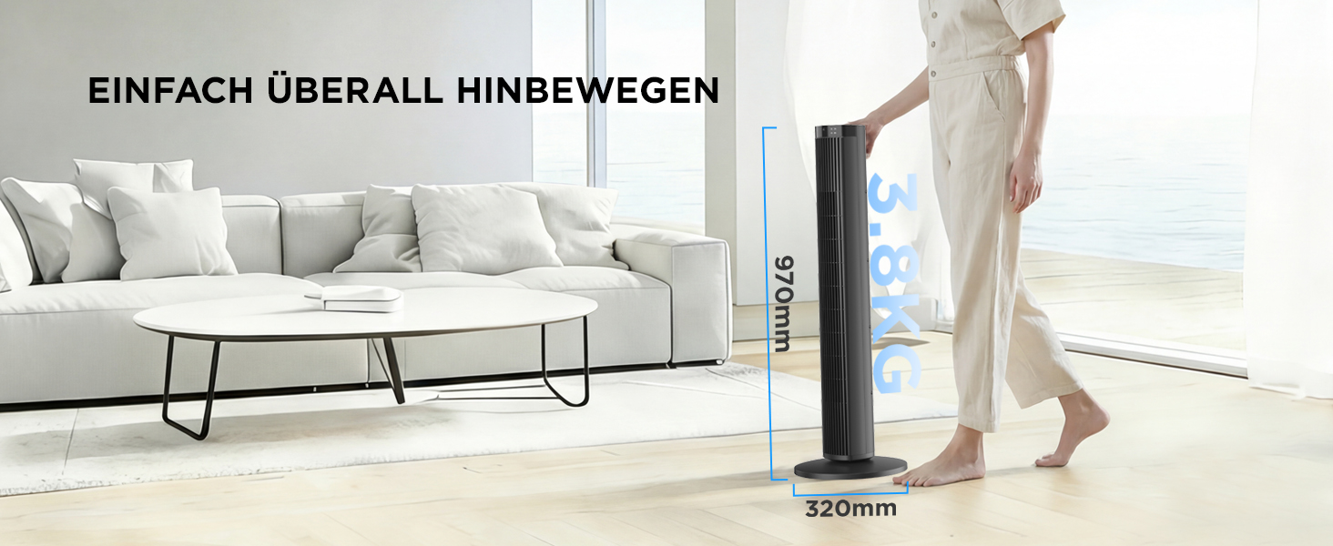 Вентилятор підлоговий Midea FZ10-26MR (BL) 96 см, з пультом, тихий 33 дБ, з осциляцією 90°, таймер 15 год, LED дисплей, 4 швидкості/режими, для спальні та офісу, чорний