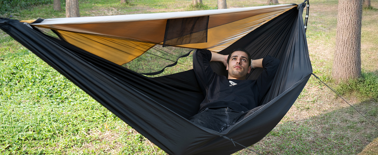 Гамак для кемпінгу з москітною сіткою та стропом, великий на 2 особи, 290 x 140 см, швидко розкладається, ультралегкий, армійний/зелений колір