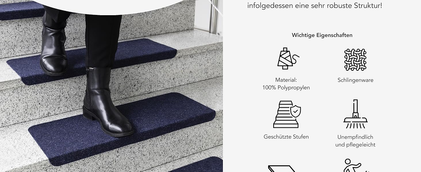 Casa Pura Non-Slip Stair Treads - 15 Piece Set - Adhesive Backed, Round Edge - Indoor Stair Carpet - Anthracite Grey