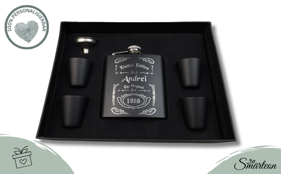Набір фляг з гравіюванням - персоналізований з іменем - ідеальний подарунок на весілля та для чоловіків - нержавіюча сталь (Дизайн 8)
