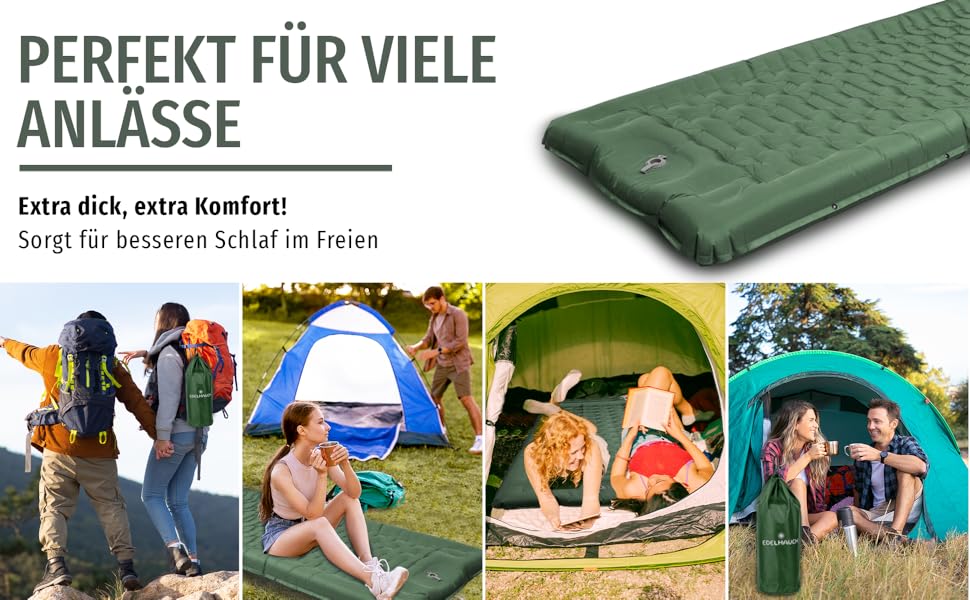 Isomatte Ultraleicht 12 см, складана з інтегрованим насосом та подушкою – килимок для кемпінгу, автомобільна матрац, повітряна матрац, зелений