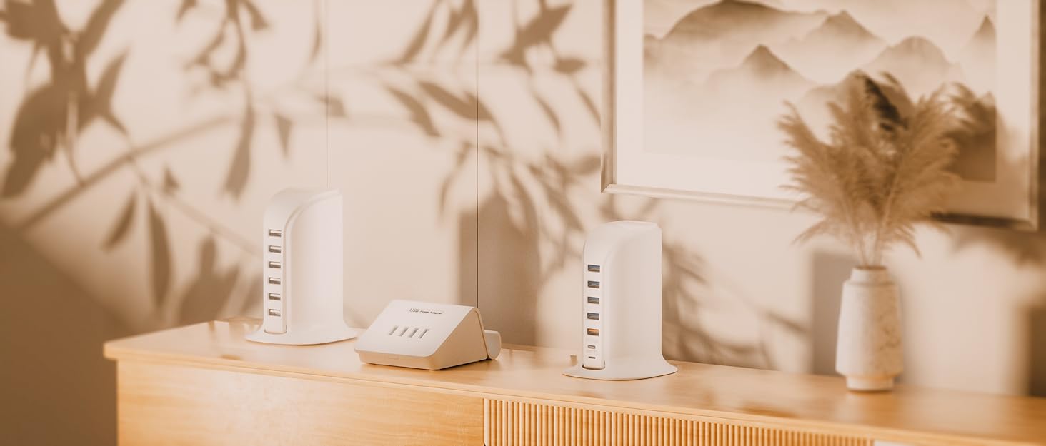 Багатопортова USB зарядка POANES 25W: зарядний станція на 4 порти для iPhone, Samsung, LG, Huawei та інших пристроїв (чорний/сірий)