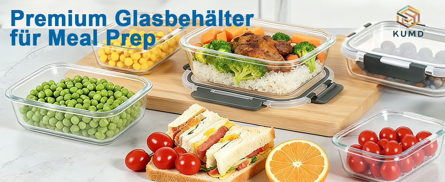 Набір скляних контейнерів для зберігання (20 шт.) Borosilikatglas: 5 x 1040 мл та 5 x 370 мл - для мікрохвильовки, приготування їжі, духовки, витокозахисні