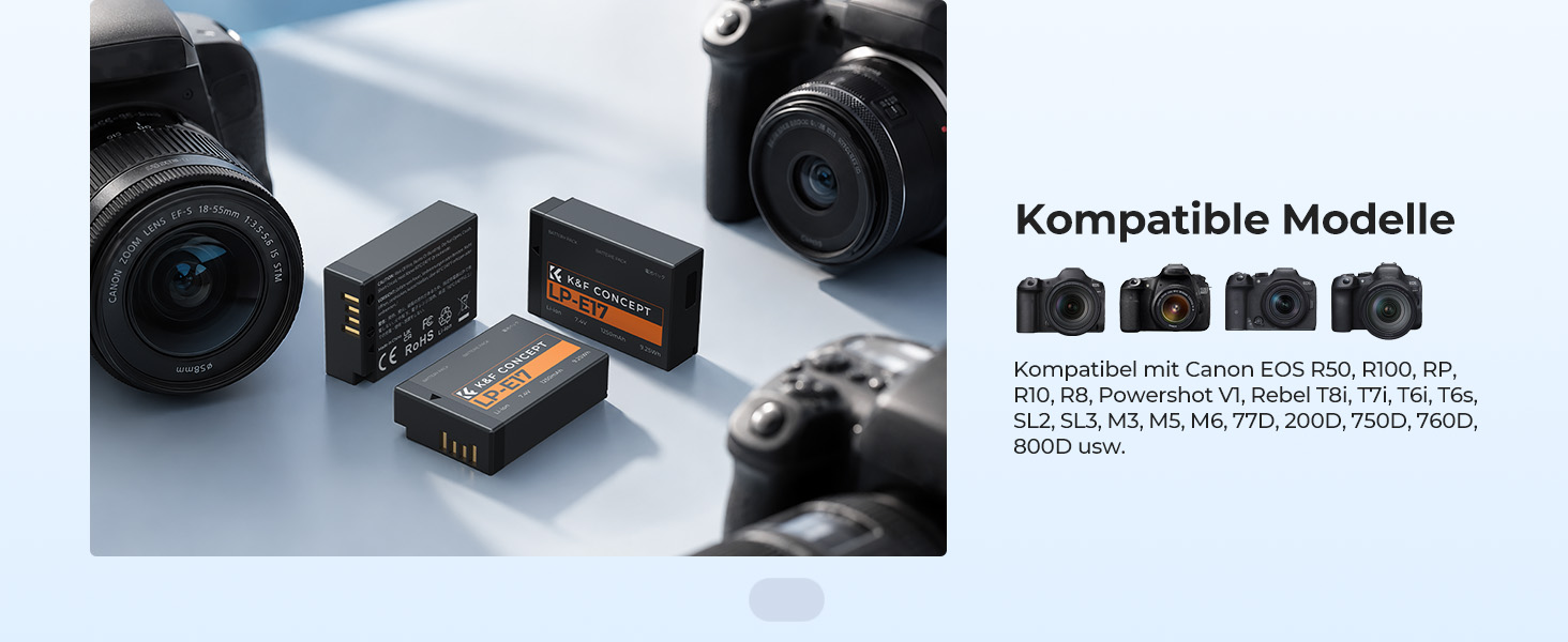 Комплект акумуляторів K&F CONCEPT LP-E17 1250mAh (3 шт.) з LED PD зарядним пристроєм швидкої зарядки 20W