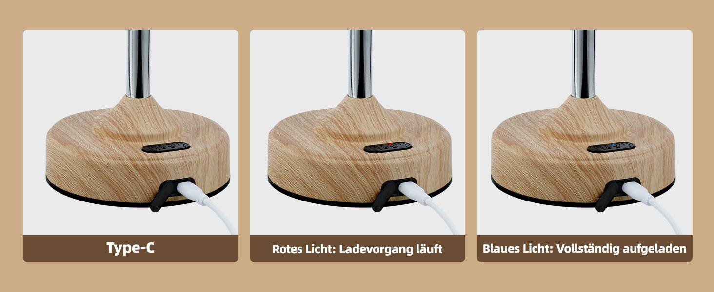 Нічна лампа EZVALO з сенсорним димером, LED акумуляторна настільна лампа 4000mAh, USB-C, тепле світло 2700K для спальні та вітальні (дерев'яний колір)