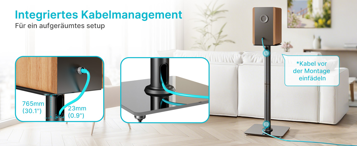 Підставка для акустики саундбару, універсальна, чорна, 76.5 см, 25 кг, з кабелеуправлінням та скляною основою (1 шт.)