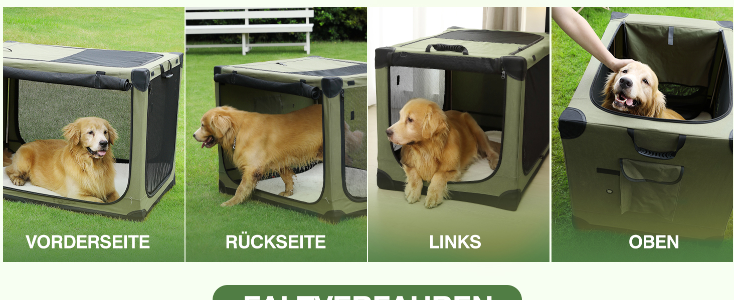 Складана переноска для собак середніх порід, 76x54x54 см, зелена. Зручна переноска для автомобіля з регульованим дизайном, міцна сітка та м'яка підстилка для дому та подорожей