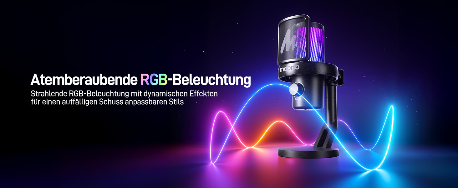 Мікрофон MAONO DM40 бездротовий для ПК з RGB підсвіткою та ШІ-зміною голосу, 3-рівнева шумоподавлення, для геймінгу, подкастингу та стрімінгу (чорний)