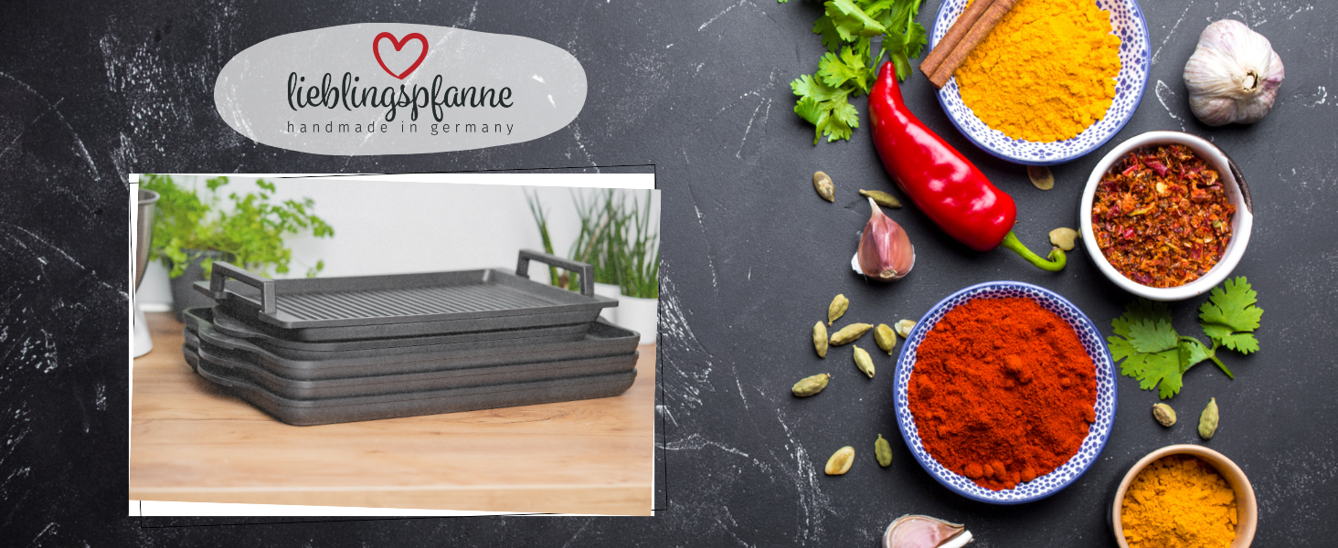 Гриль-планча Teppanyaki Lieblingspfanne 41x24 см з антипригарним покриттям, литий алюміній, ручки, для всіх типів плит і духовки, індукційна