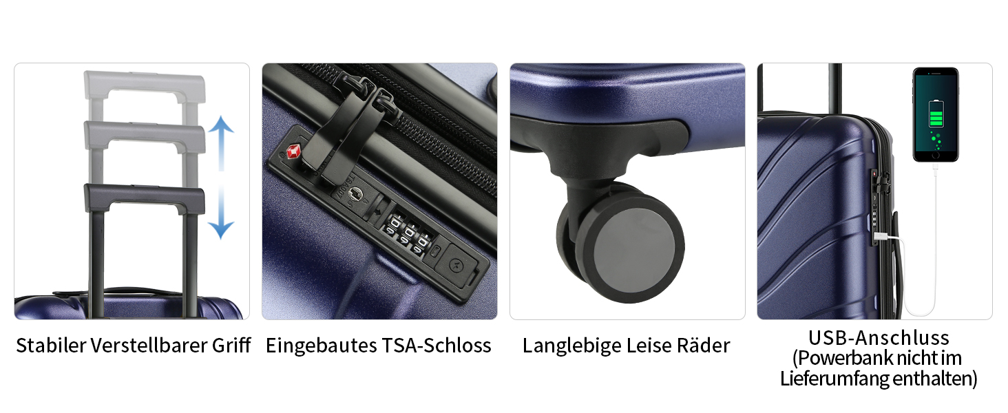 Чемодан ручної поклажі Vankean з обертовими колесами та TSA-замком, розширюваний, жорсткий, 20 дюймів, (Морський колір)