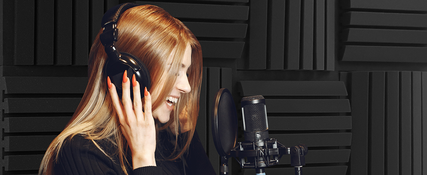 Акустичний поролон для шумоізоляції, панелі звукопоглинаючі самоклейні 30x30x7.5 см, набір 24 шт. з 150 двосторонніми клейкими накладками