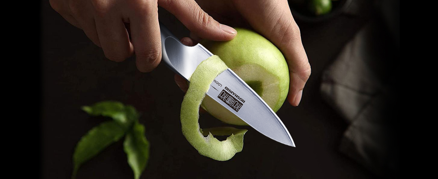 Ніж для чищення HOSHANHO 10 см, професійний ніж для фруктів та овочів, кухонний ніж з високоякісної нержавіючої сталі, ергономічна ручка з гострим лезом, срібний