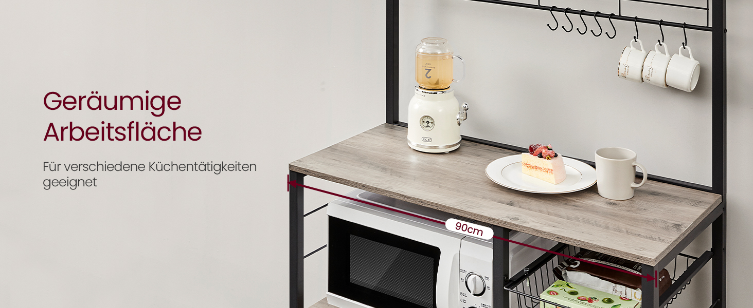 Стелаж кухонний VASAGLE, підлоговий, з магнітною смугою для ножів, кошиком, тримачем для рушників, 12 гачків, вінтажний, коричнево-чорний KKS026B01 (Грейж + Чорний)