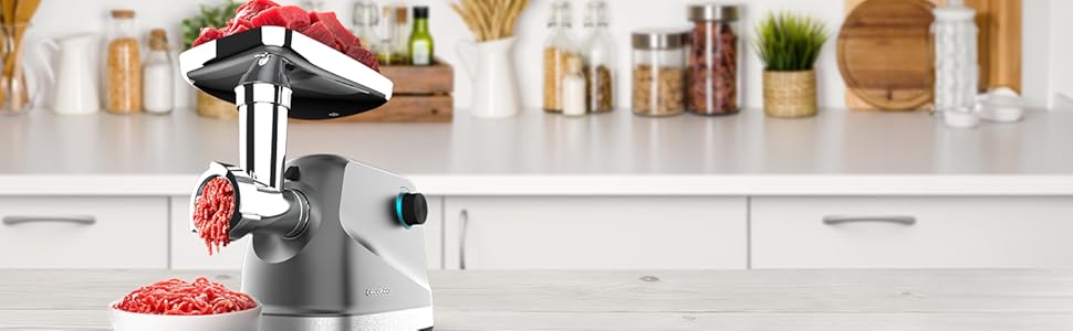 Електрична м'ясоподрібнювач Cecotec 1360 W з нержавіючою сталею, 3 ножі та 3 диски для фаршу, 3/5/7 мм