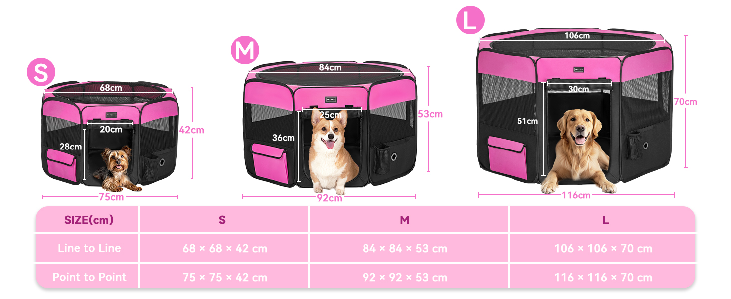 Вольєр для цуценят та дрібних тварин PETSFIT: розкладний, з водонепроникним дном, сірий/зелений (M, Рожево-чорний)