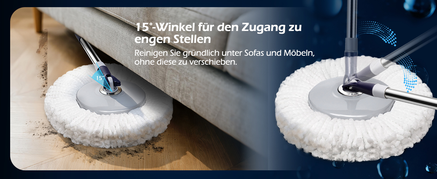 Набір для миття підлоги з відром, мікрофібра, набір мікрофібрових моп-головок, 2 в 1 відро для миття з мопом та педаллю, моп з функцією віджиму для всіх типів підлог. Колір: сірий + темно-синій