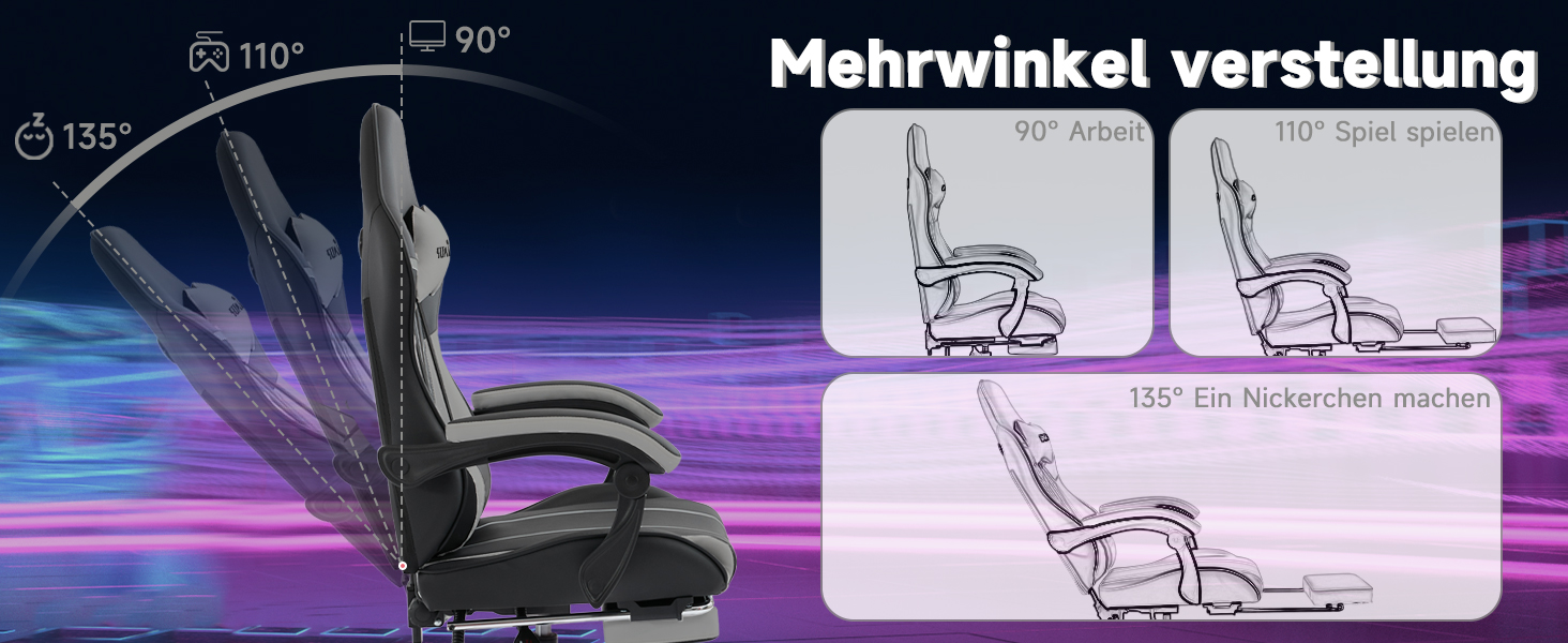 Ігрове крісло SUKIDA Ergonomic Gaming Chair з підставкою для ніг та підтримкою попереку, чорно-сіре