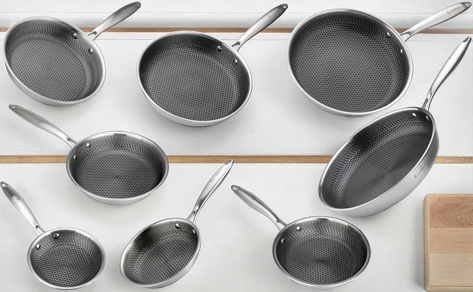 Преміум сковорода EliteHoff 28 см з антипригарним покриттям, нержавіюча сталь, індукційна, для всіх плит, PFOA-free, безпечна для духовки та посудомийної машини, срібна (E-7549)