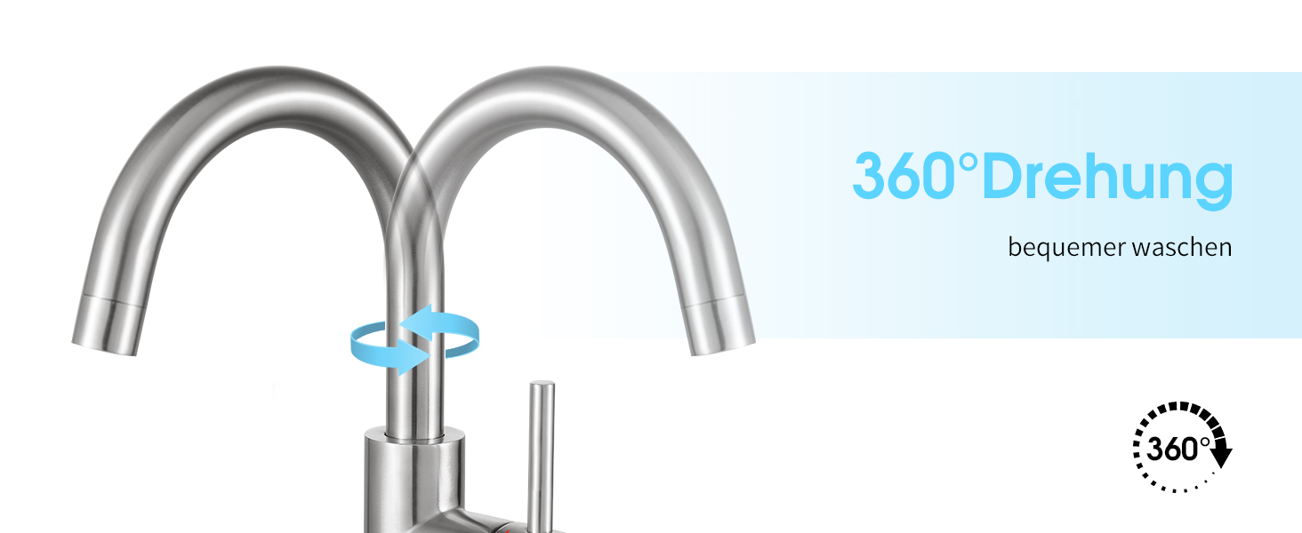 Кран кухонний CREA, 360° поворотний, нержавіюча сталь, для маленької кухні