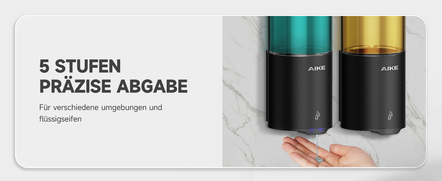 Автоматичний дозатор мила AIKE для рідкої мила, настінний, для кухні та ванної кімнати, IPX7, водонепроникний, 400 мл, з нержавіючої сталі, чорний матовий