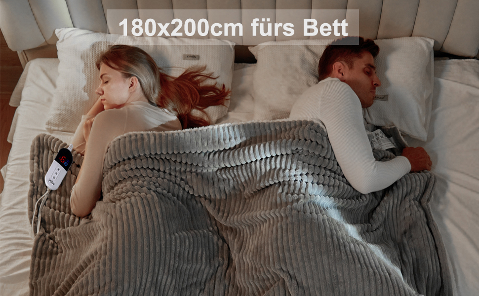 Електрична ковдра з підігрівом YDW 200x180 см з автовимкненням - тепла та затишна ковдра для ліжка, захист від перегріву, пральна, сіра