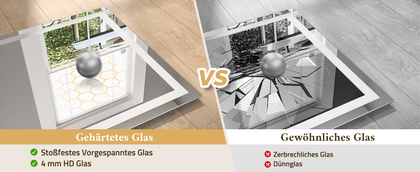 Дзеркало для ванної кімнати TETOTE з підсвічуванням 50x70 см, без рами, LED, сенсорне керування, 3 кольори, регулювання яскравості, пам'ять, 70 см x 50 см