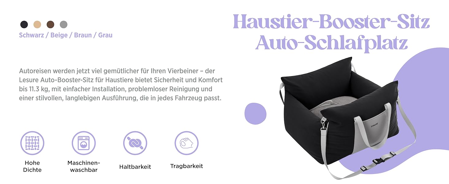 Автокрісло для собак Lesure - чорне, 58x56x33 см, з водонепроникним покриттям та кишенями