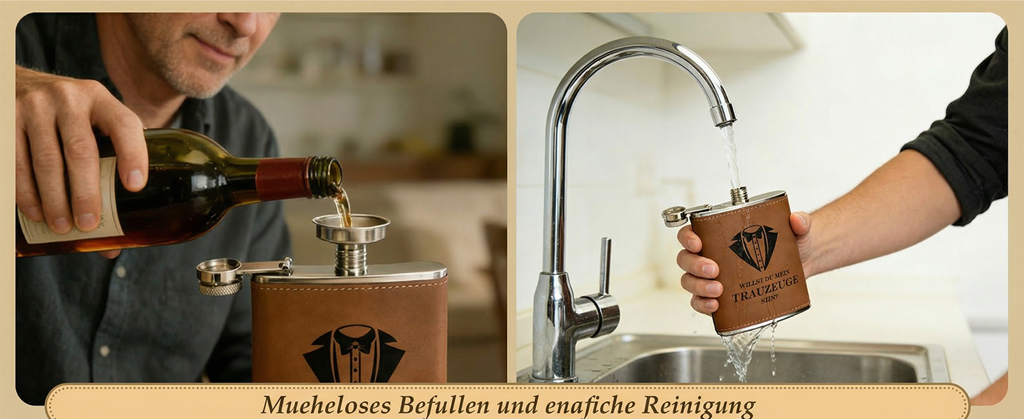 Персоналізований набір фляг 8oz з гравіюванням – фляга з нержавіючої сталі, 4 склянки, воронка та подарункова коробка для друзів нареченого/нареченої, подарунок на весілля для чоловіків та жінок (колір: коричневий)