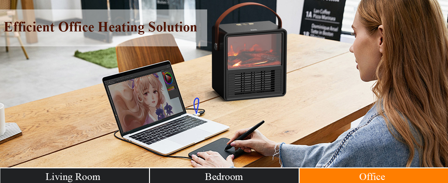 Електричний обігрівач Minthouz 1200W/800W з ефектом полум'я, термостатом та захистом від перегріву для дому та офісу