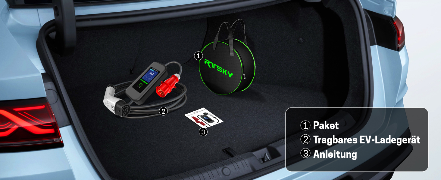 Мобільна зарядка для електромобіля 7 кВт, кабель CEE 32A, Type 2, 5м, 8-32A, з цифровим дисплеєм