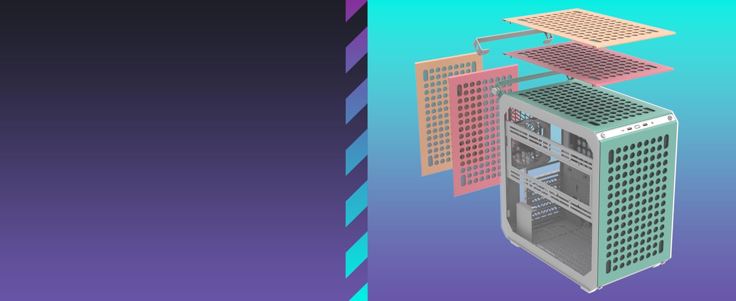 Корпус для ПК Cooler Master Qube 500 Flatpack Mintgrün Macaron Edition: ATX, підтримка EATX, 120 мм вентилятор, вертикальний кріплення відеокарти, радіатори 280 мм