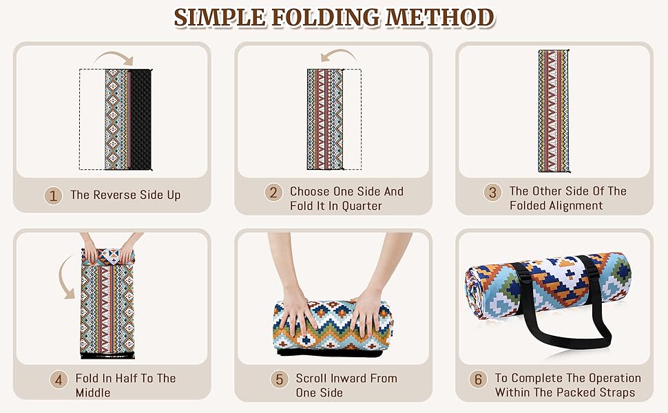 Плед для пікніка Boho водонепроникний, великий (XL 150x200 см) з ручкою, 4 кілочки, для пляжу, кемпінгу, парку - Boho стиль