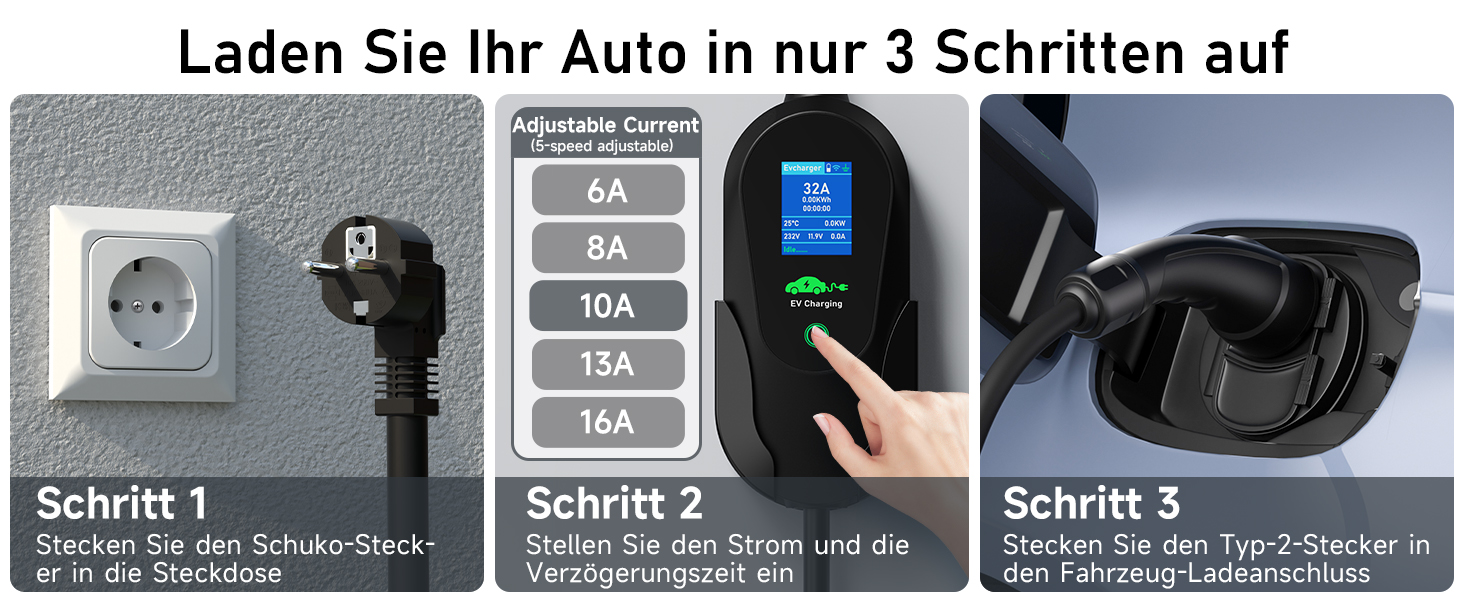 Кабель для зарядки електромобіля Type 2 Schuko 3.68kW 16A 1 фаза 10м з APP та регулюванням струму