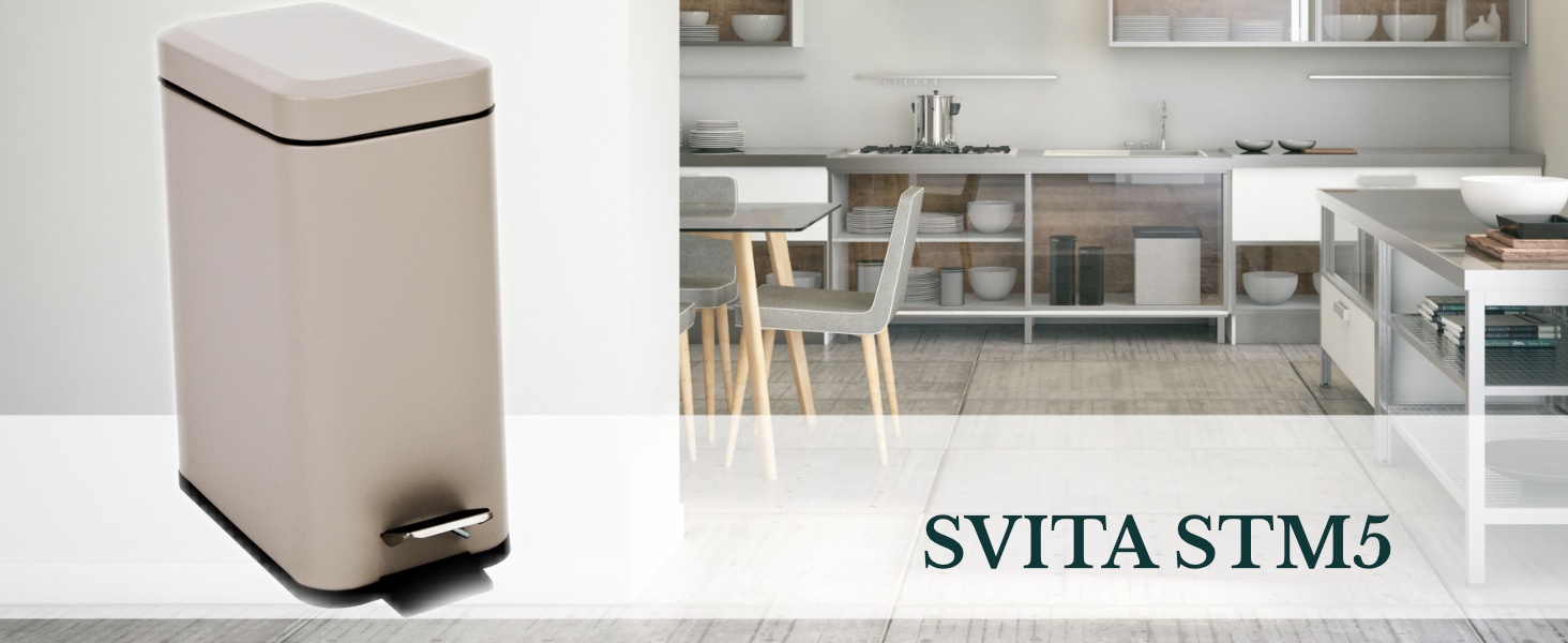 Сміттєвий відро SVITA STM5 з педаллю та м'яким закриттям Softclose, 5л, прямокутне, з внутрішнім контейнером (Taupe)