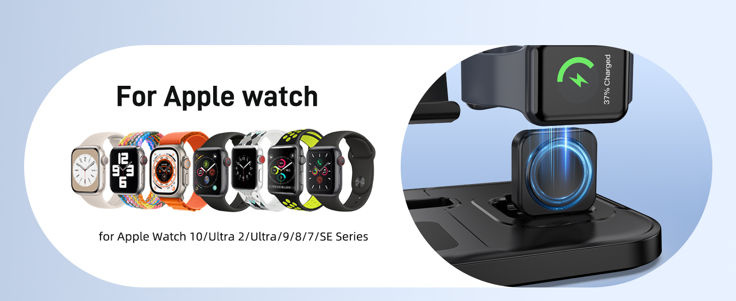 4-в-1 Бездротова зарядка для iPhone 16 Pro Max/15/14, iPad, Apple Watch та AirPods Pro (Чорний)