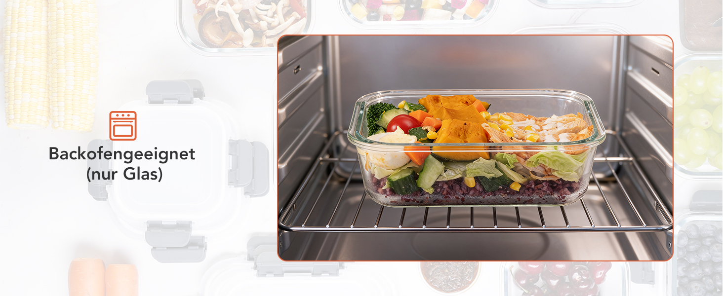 Скляні контейнери для зберігання їжі з кришками набір Frischhaltedosen: Meal Prep, мікрохвильова піч, морозилка, посудомийка, сірі